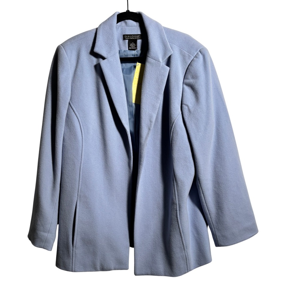 NWT Dialogue Light Blue Wool Cashmere Blend Coat Womens 22 Blazer Jacket Pockets